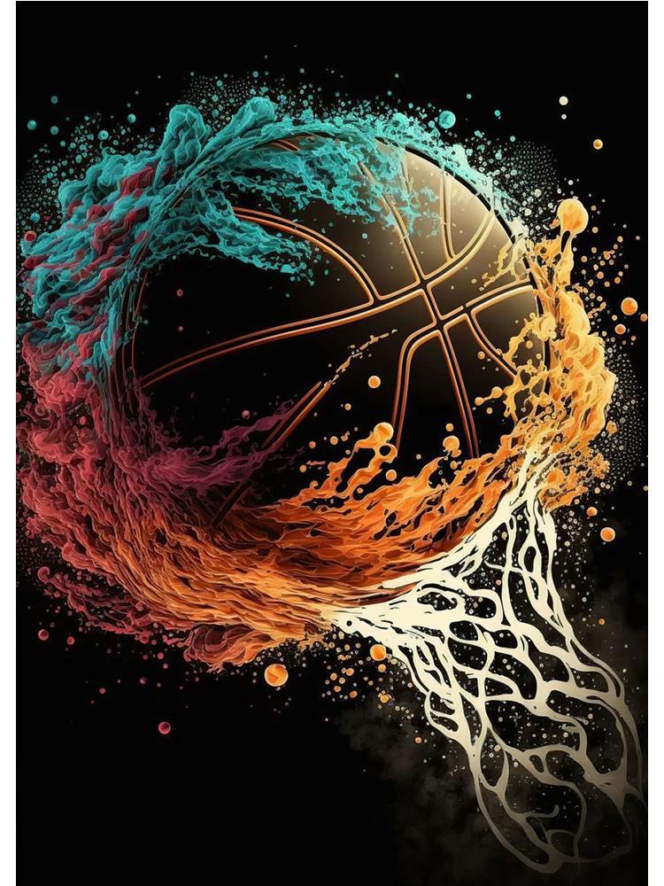 Colorful Poster Of Astronauts Playing Basketball In Space