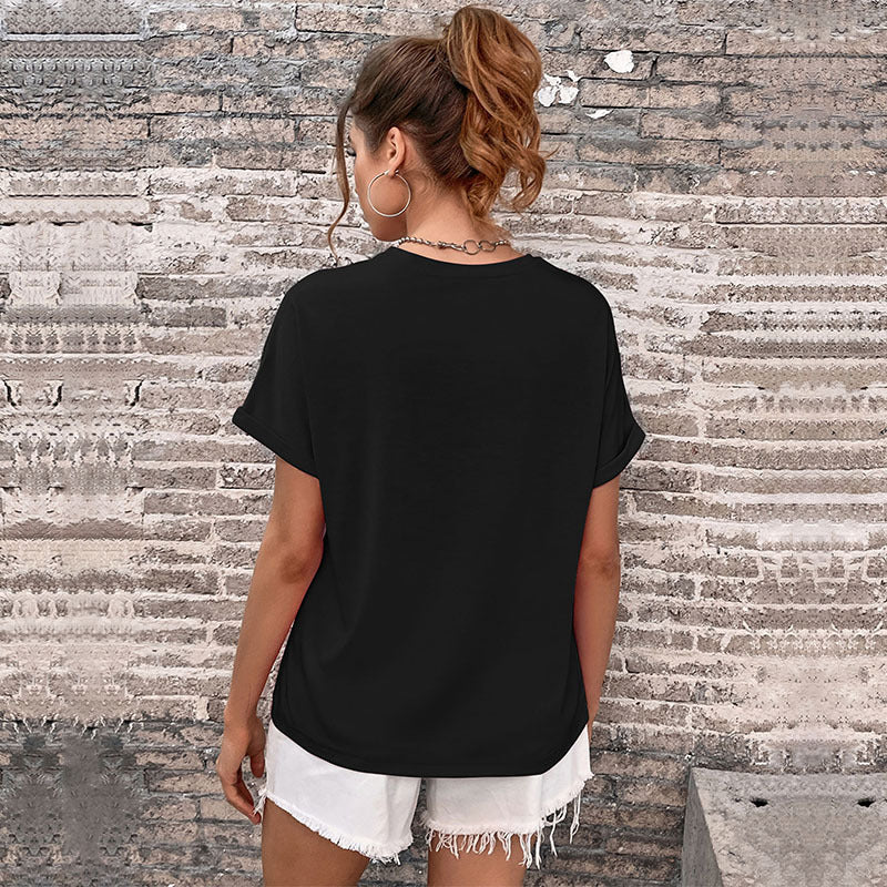 Summer European And American-style Womens Clothing Crew-neck Printed Top Short-sleeve T-shirt