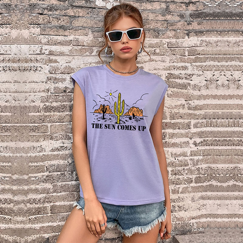 European And American-style T-shirt Vest With A Crew Neck And Trendy Print