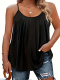 Women's Casual Summer Pleated Round Neck Keyhole Loose Top