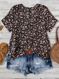 European And American Women's V-neck Short-sleeve Green Floral Casual