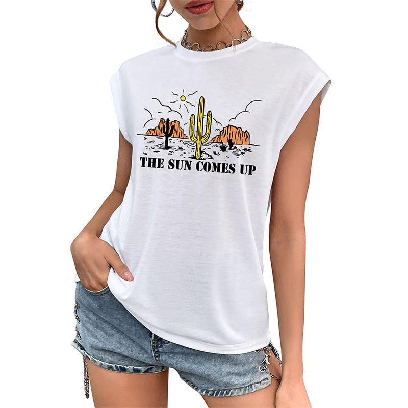 European And American-style T-shirt Vest With A Crew Neck And Trendy Print