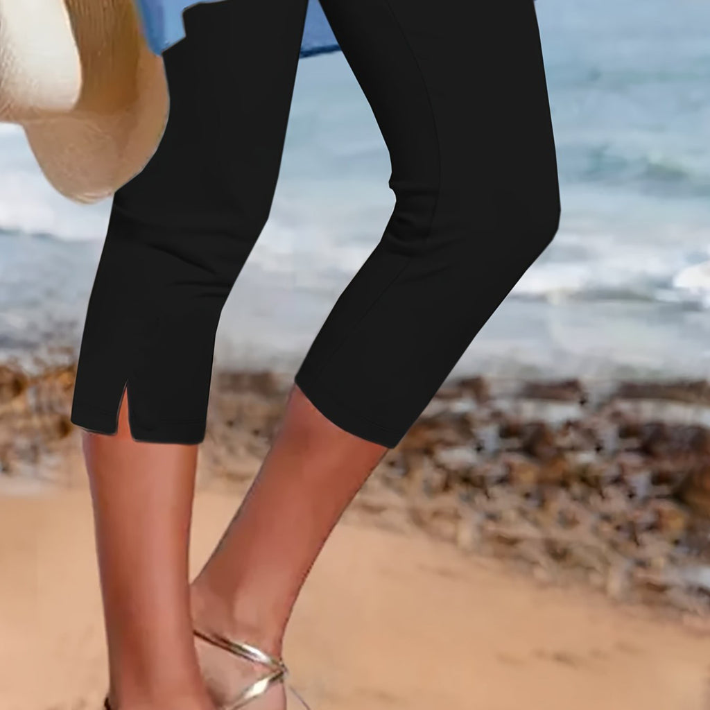 Women's Solid Color Breathable Slimming Split Cropped Pants