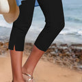 Women's Solid Color Breathable Slimming Split Cropped Pants