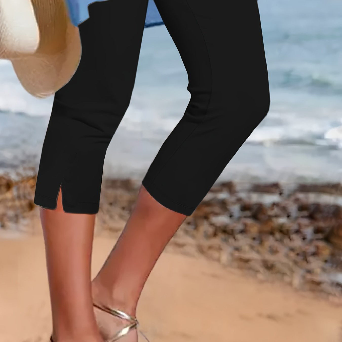 Women's Solid Color Breathable Slimming Split Cropped Pants