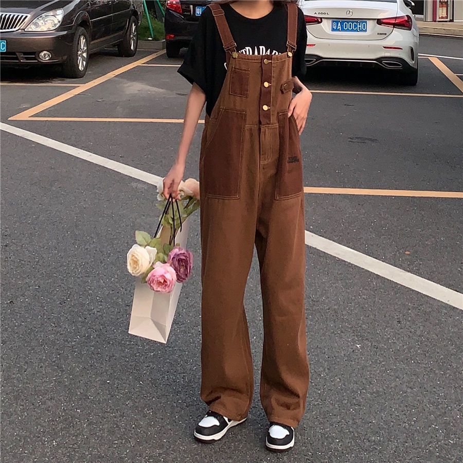 Brown Denim Overalls Womens Spring Autumn New Arrival