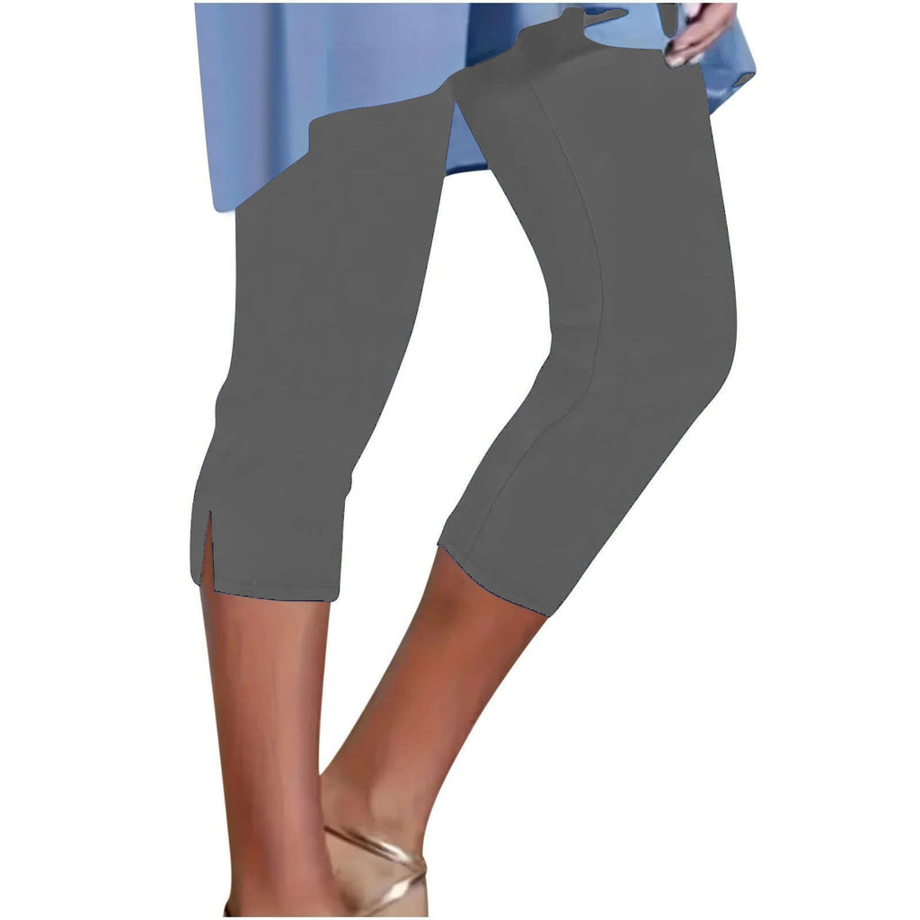 Women's Solid Color Breathable Slimming Split Cropped Pants
