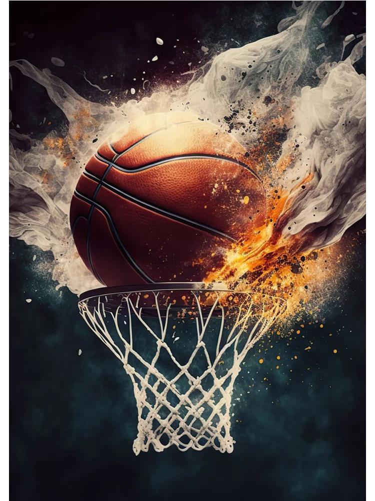 Colorful Poster Of Astronauts Playing Basketball In Space