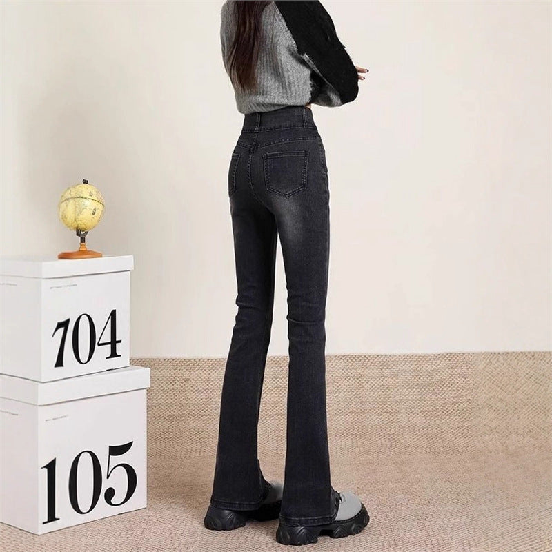 Black-gray Brushed Bootcut Skinny Jeans