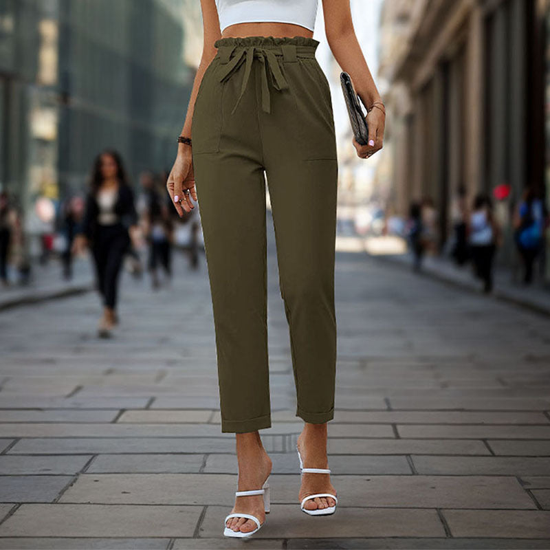 Lace-up Elastic-waist Trousers Simple And Elegant Suitable For Commuting