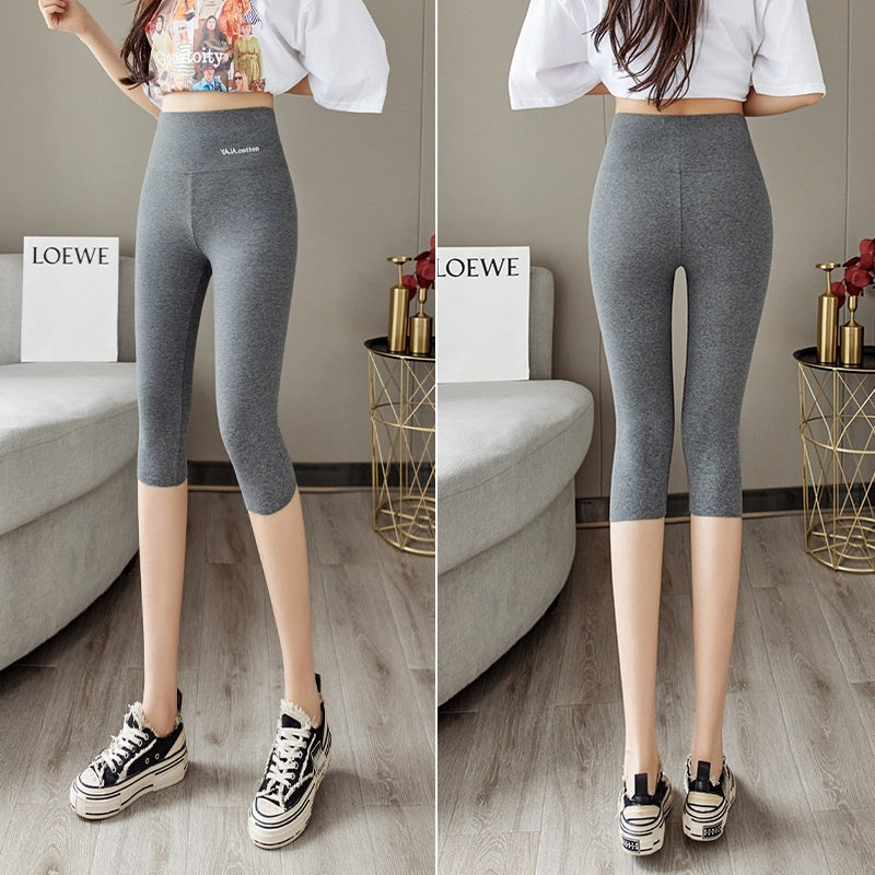 Women's Gray Pure Cotton High-Waist Cropped Leggings