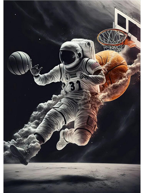 Colorful Poster Of Astronauts Playing Basketball In Space