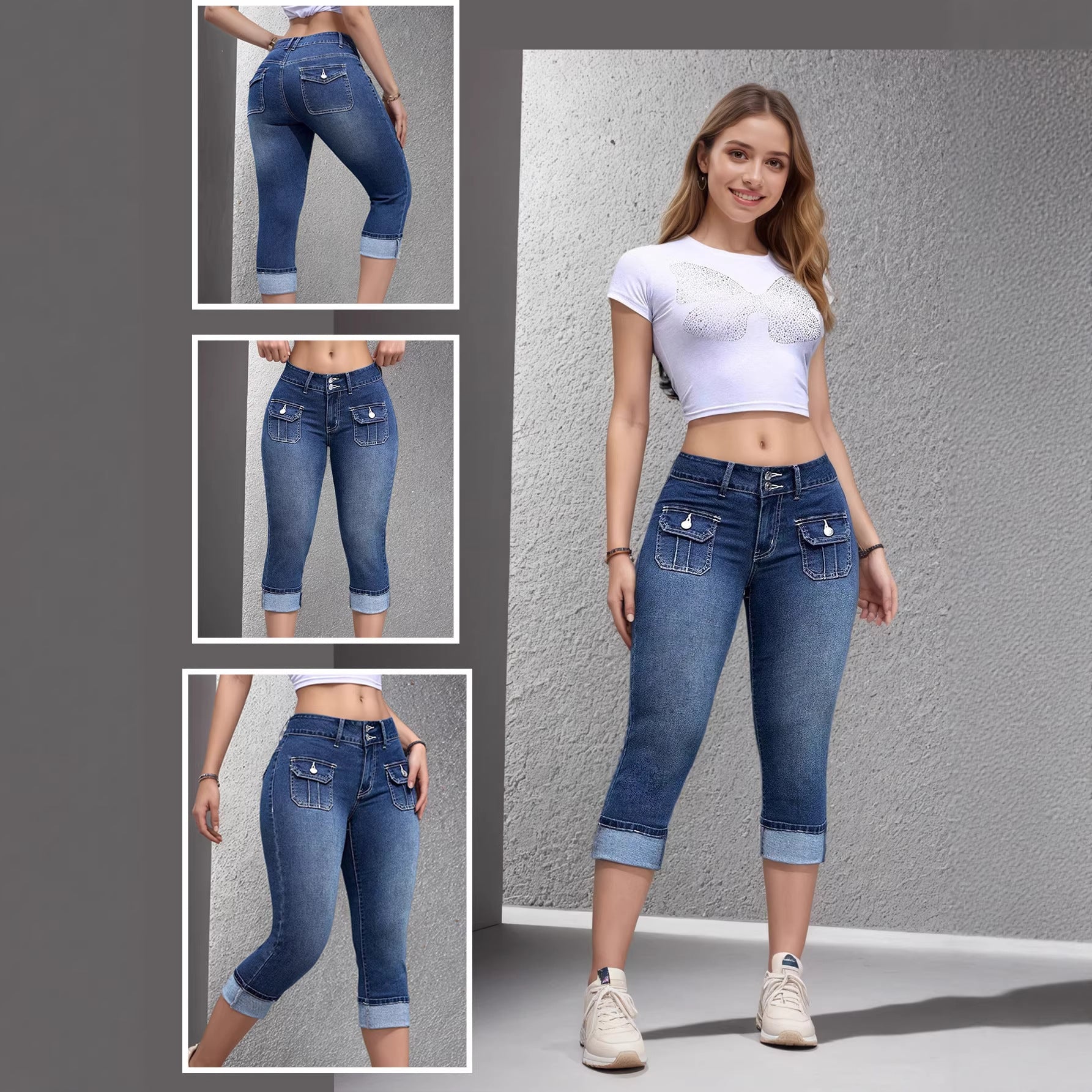 Womens Stretchy Cropped Denim Pants