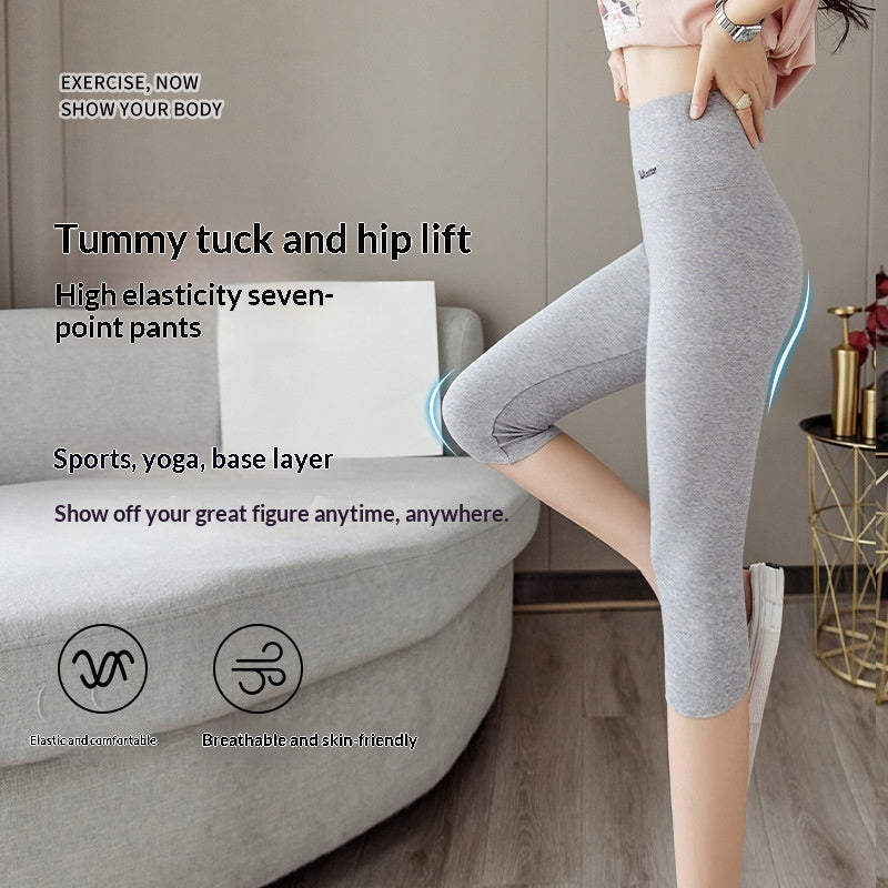 Women's Gray Pure Cotton High-Waist Cropped Leggings