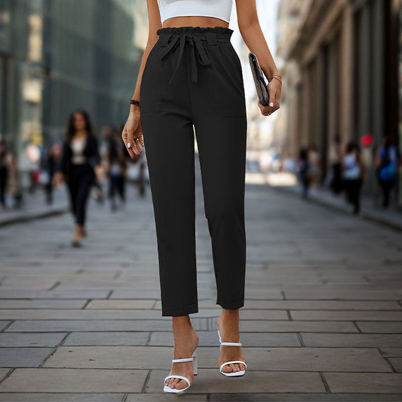 Lace-up Elastic-waist Trousers Simple And Elegant Suitable For Commuting