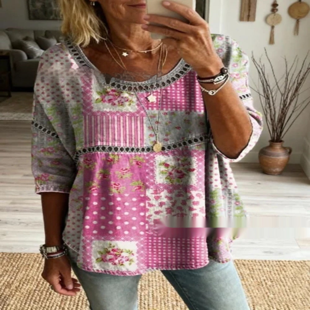 Women's Crew Neck Top With 3D Floral Print