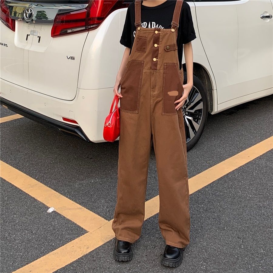 Brown Denim Overalls Womens Spring Autumn New Arrival