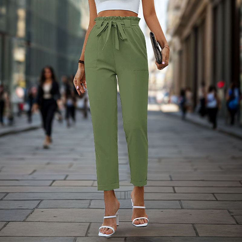 Lace-up Elastic-waist Trousers Simple And Elegant Suitable For Commuting