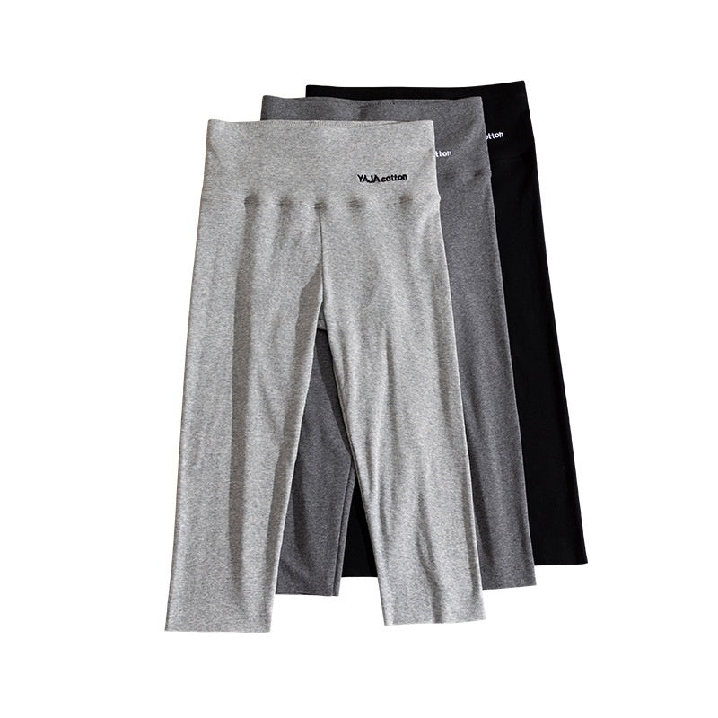 Women's Gray Pure Cotton High-Waist Cropped Leggings