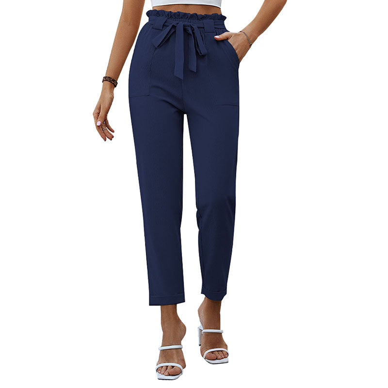 Lace-up Elastic-waist Trousers Simple And Elegant Suitable For Commuting