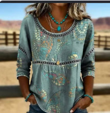 Women's Crew Neck Top With 3D Floral Print