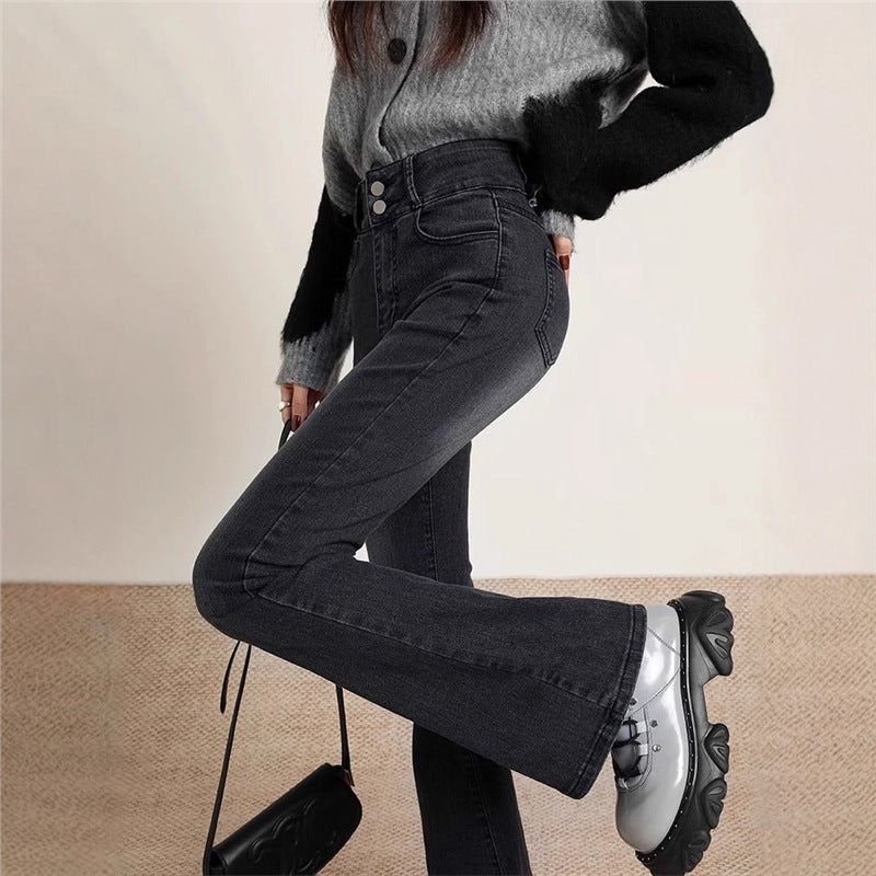 Black-gray Brushed Bootcut Skinny Jeans