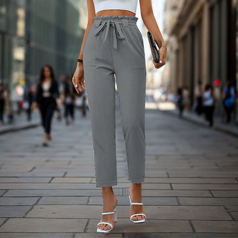Lace-up Elastic-waist Trousers Simple And Elegant Suitable For Commuting