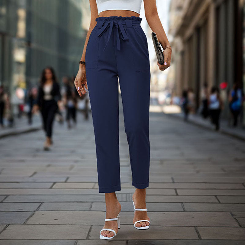 Lace-up Elastic-waist Trousers Simple And Elegant Suitable For Commuting