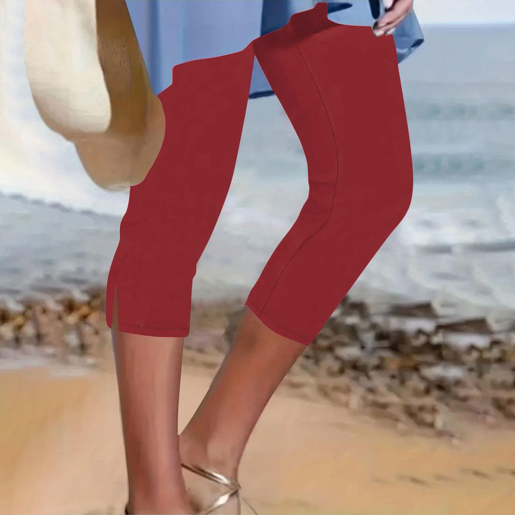 Women's Solid Color Breathable Slimming Split Cropped Pants