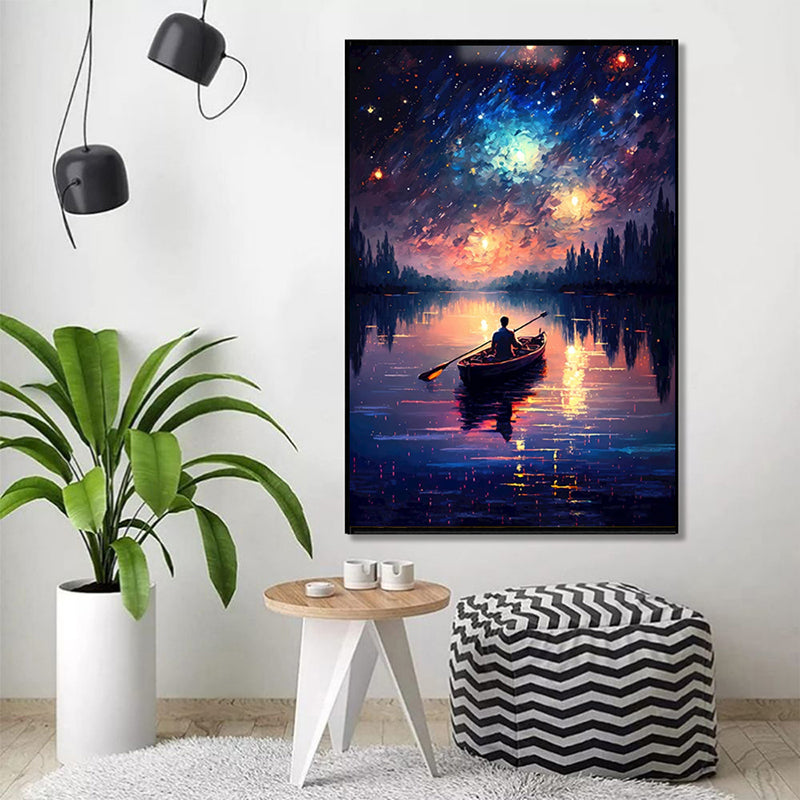 Handmade Oil Painting Canvas Wall Art Decoration Starry Sky Lake Night View Nique Landscape For Home Decor Birthday Gift