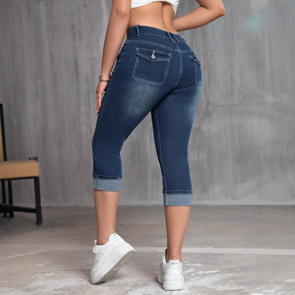 Womens Stretchy Cropped Denim Pants