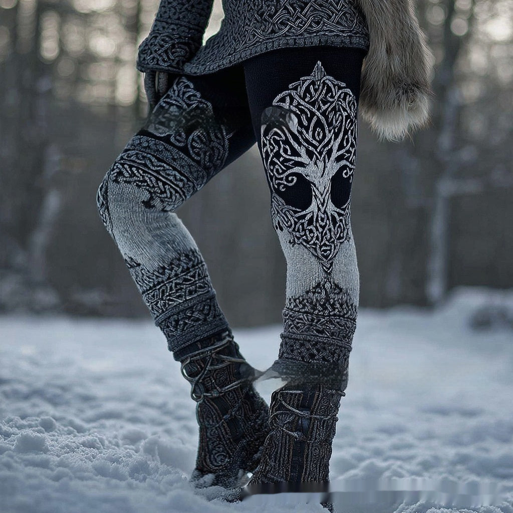 Womens Retro Casual Sports Leggings With 3D Digital Print