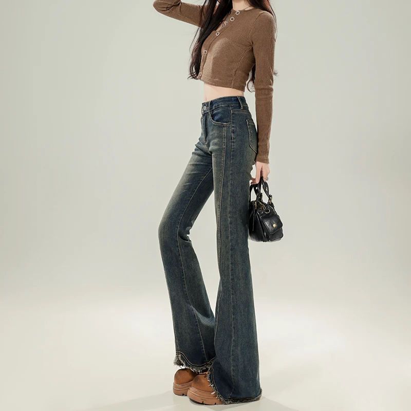 Flared Denim Jeans For Women Autumn Cement Gray