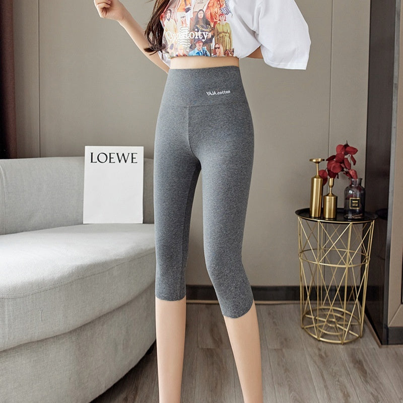 Women's Gray Pure Cotton High-Waist Cropped Leggings