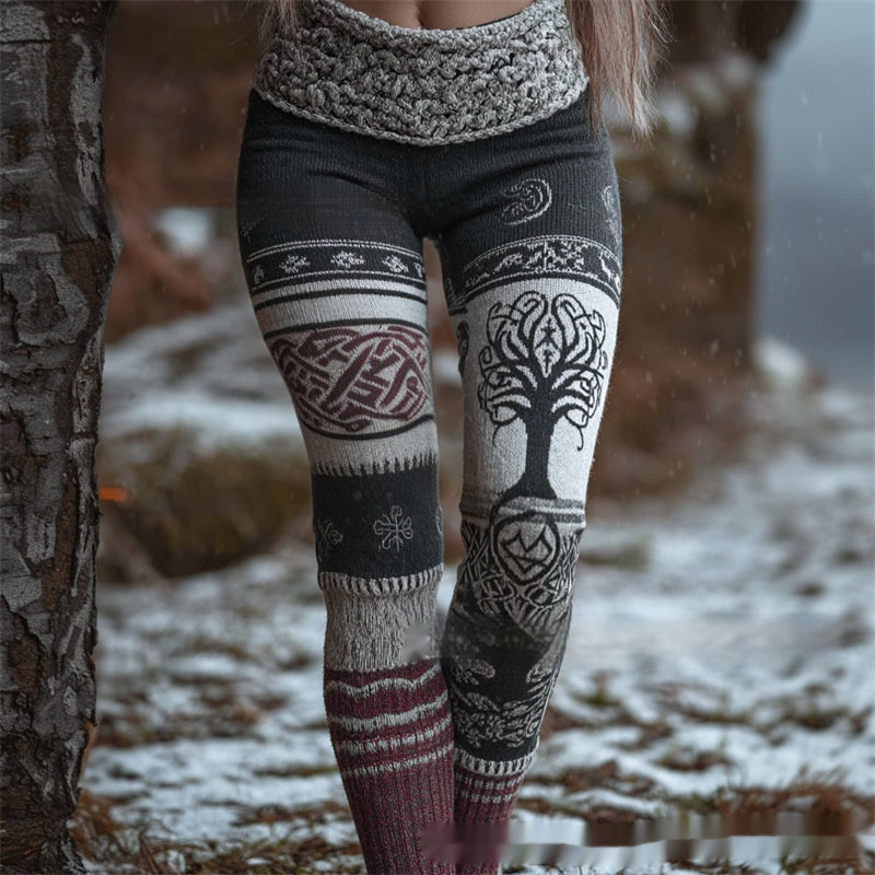 Womens Retro Casual Sports Leggings With 3D Digital Print